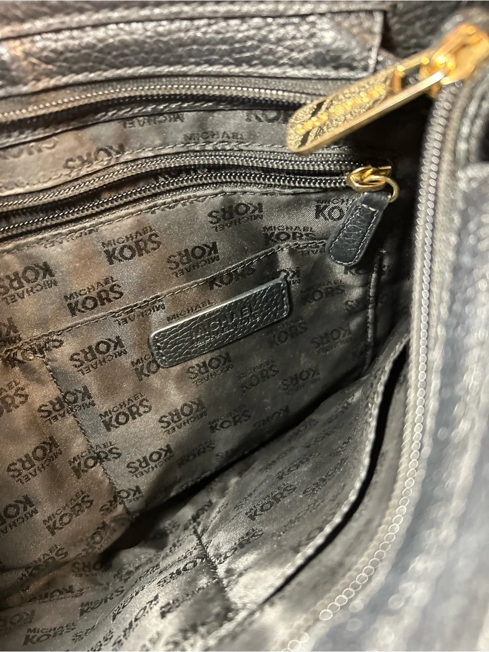 Michael Kors Black Leather Pebbled Tote with Gold Logo Plaque ~ EC